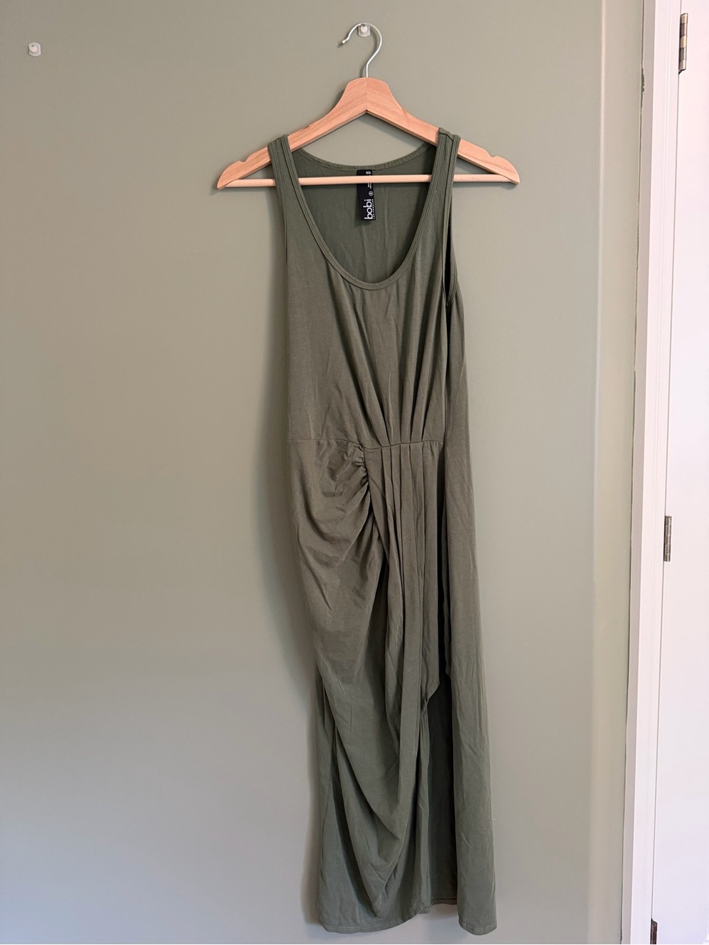 bobi Olive Green Asymmetrical Sleeveless Maxi Dress